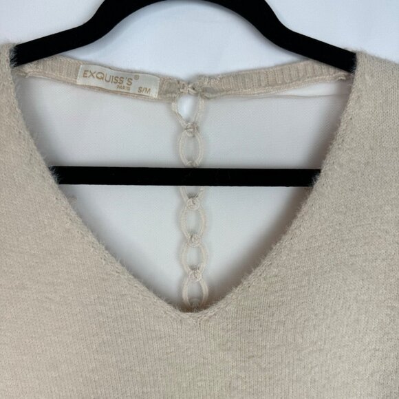 Exquiss's Sz S/M‎ Light Beige Sheer Back Fuzzy Knit Sweater Balletcore - Picture 5 of 7